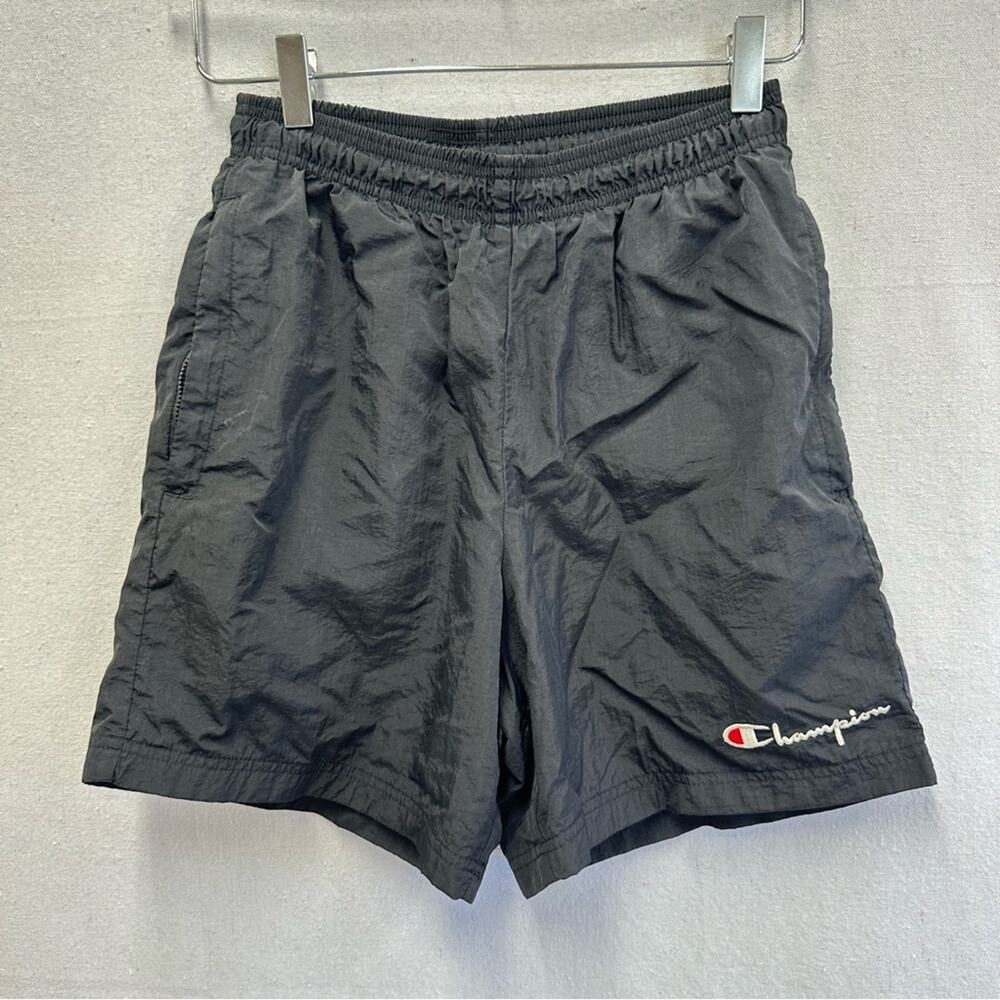 Champion vintage 90s black nylon gym track shorts pockets mesh‎ lined size small